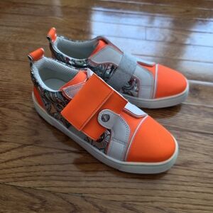 Christian Louboutin Kids Bright Orange and White Sneakers